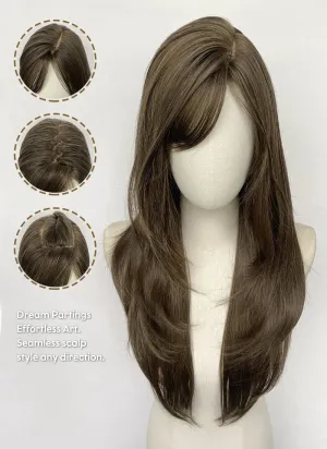 4.5x4 Large Fake Scalp Brunette Straight Layered Hush Cut Synthetic Hair Wig NS602