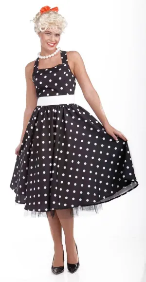 50's Black & White Dot Dress Costume w/ Crinoline Adult