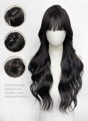 5x4 Large Fake Scalp Black Wavy Synthetic Hair Wig NS603