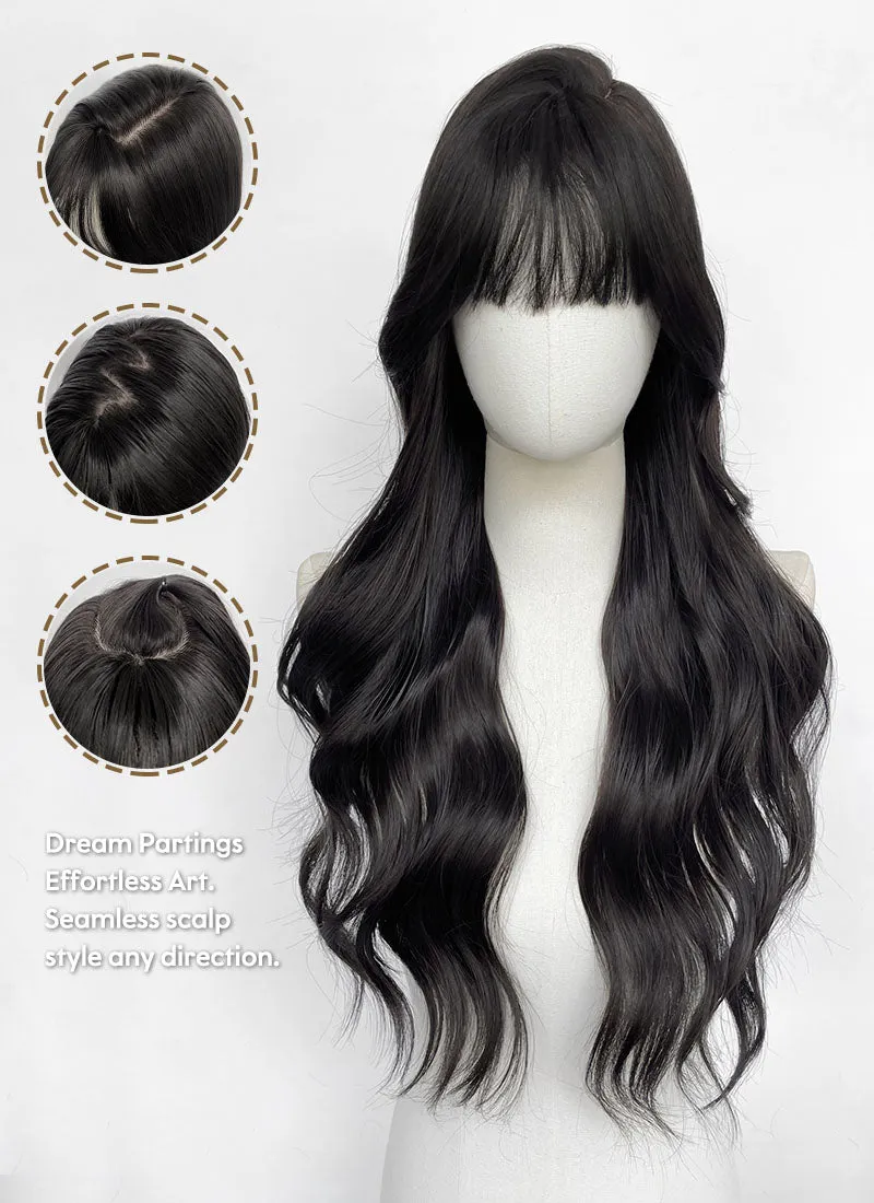 5x4 Large Fake Scalp Black Wavy Synthetic Hair Wig NS603