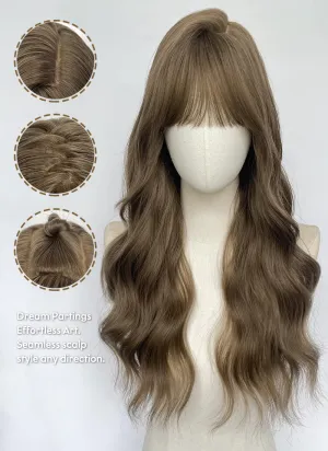 5x4 Large Fake Scalp Light Brown Wavy Synthetic Hair Wig NS605