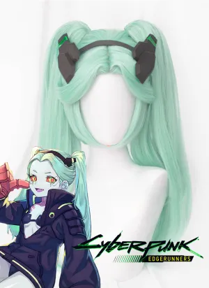 Cyberpunk Edgerunners Rebecca Straight Green Cosplay Wig   Ponytails TB1651