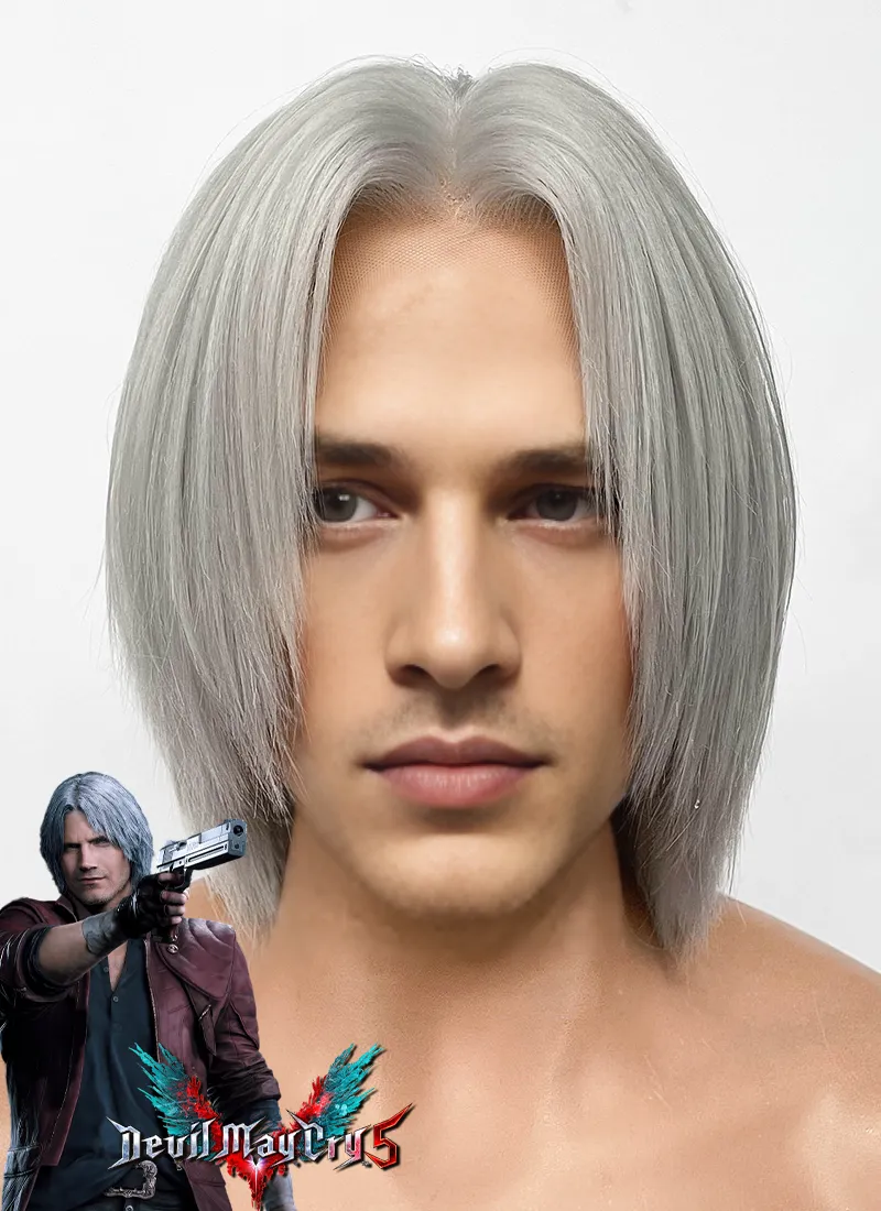 Devil May Cry Dante Silver Grey Lace Front Synthetic Men's Cosplay Wig LF6117