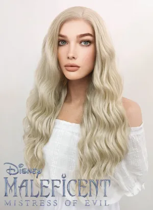 Disney Maleficent: Mistress of Evil Aurora Long Curly Light Ash Blonde Lace Front Synthetic Hair Wig LF101