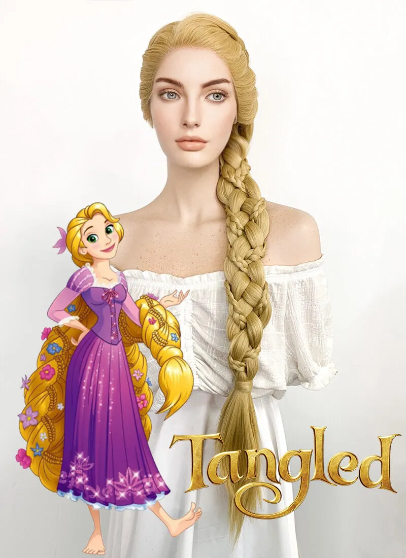 Disney Princess Tangled Rapunzel Yaki Blonde Braided Lace Front Synthetic Wig LF2086