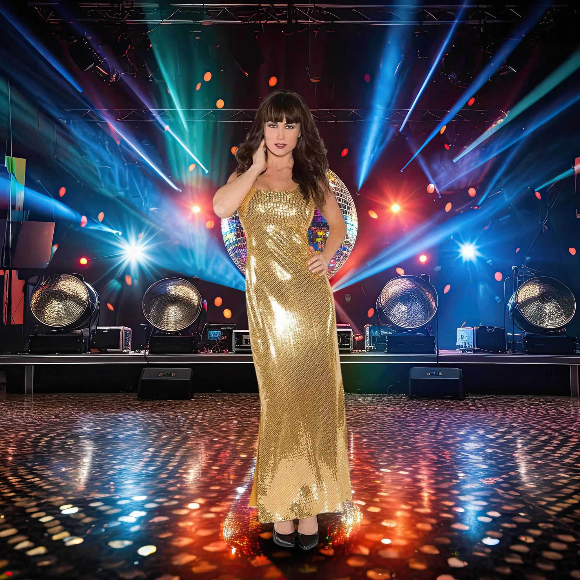 Gold Shimmer Long Sequin Dress Adult Costume