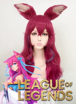 League of Legends LOL Ahri Long Magenta Mixed Purple Cosplay Wig   Ear Accessories TB1631