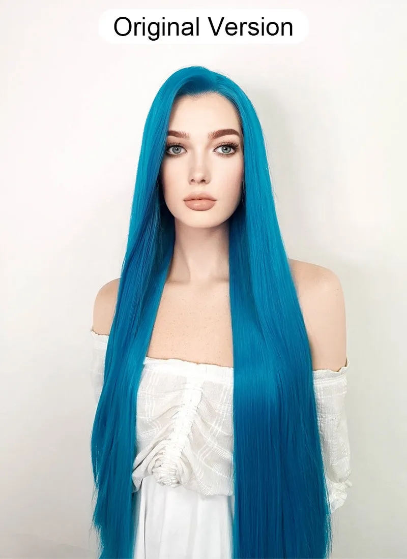 League of Legends LOL Arcane Jinx Long Straight Turquoise Blue Lace Front Synthetic Wig LN6020