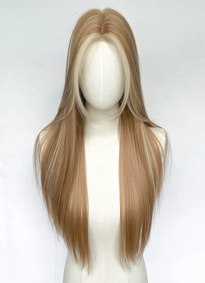 Long Straight Brown Mixed Blonde Highlights Money Piece Synthetic Wig NL081