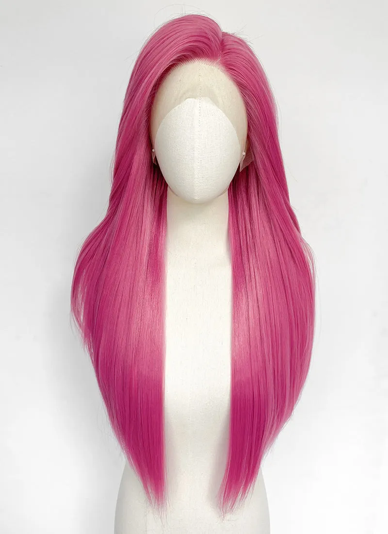 Long Straight Yaki Hot Pink Lace Front Synthetic Hair Wig LN6037