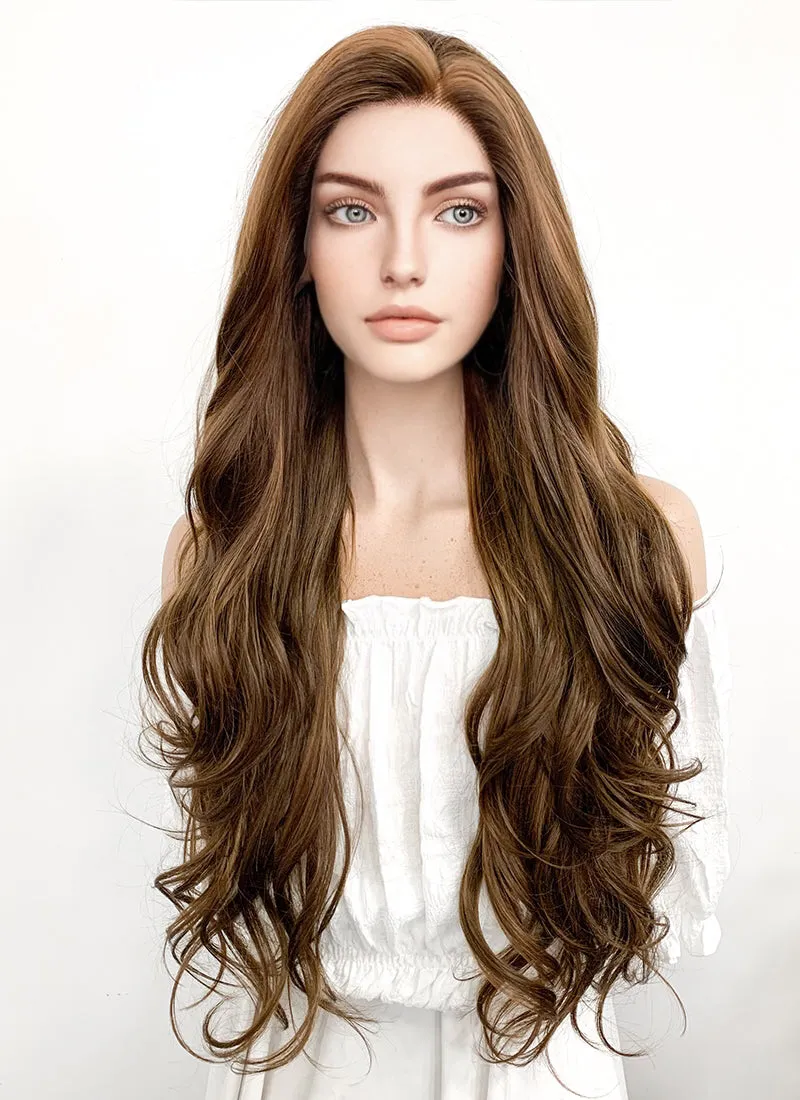 Long Wavy Mixed Brown Lace Front Synthetic Hair Wig LF321