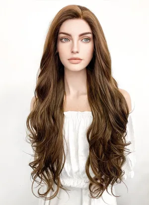 Long Wavy Mixed Brown Lace Front Synthetic Hair Wig LF321