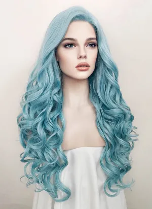 Long Wavy Pastel Blue Lace Front Synthetic Hair Wig LF5132