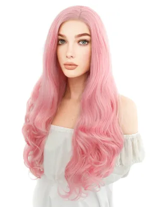 Long Wavy Pink Lace Front Synthetic Hair Wig LF084