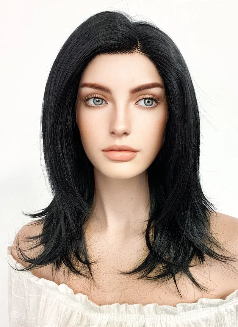 Medium Straight Jet Black Lace Front Synthetic Hair Wig LF262
