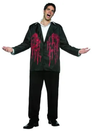 Mens Bloody Bullets Halloween Scary Pin Stripe Black Jacket Adult