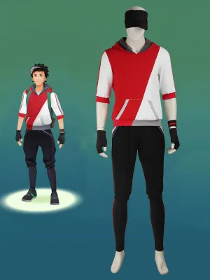 Pokemon Go Red Team Valor Mystic Instinct Trainer Cosplay Costume For Men With Hat