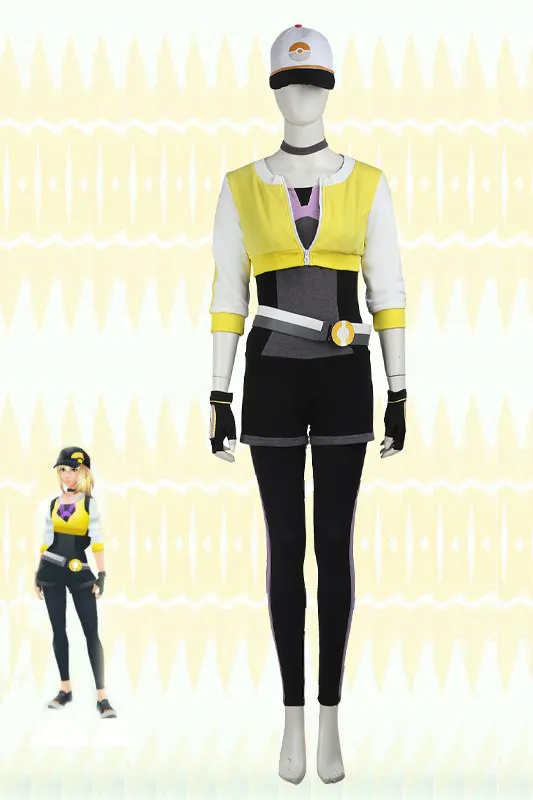 Pokemon Go Yellow Team Trainer Uniform Cosplay Costume For Women With Hat