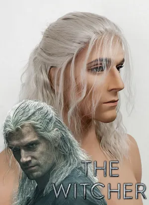 The Witcher Geralt of Rivia Curly Silver Grey Lace Front Men's Wig LFX5127