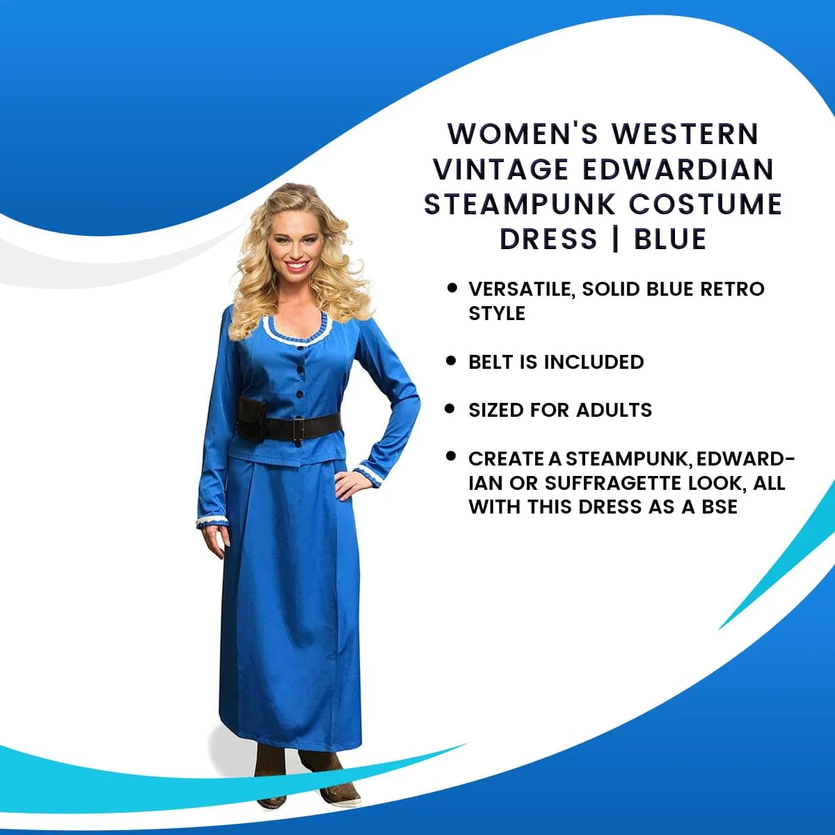 Women's Western Vintage Edwardian Steampunk Costume Dress | Blue